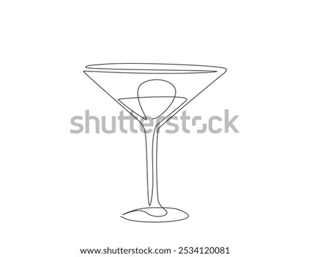 Continuous one line drawing of cocktail martini glass. One line drawing illustration of martini glass. World martini day concept single line. Editable outline