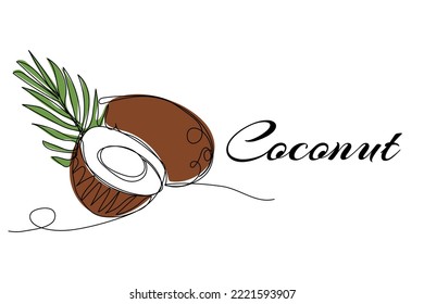 Dibujo continuo de una línea de coco. Ilustración vectorial en el fondo aislado.