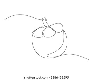 Dibujo continuo de una línea de un coco. Ilustración vectorial aislada en fondo blanco.
