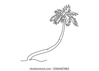 Continuous one line drawing cocos nucifera. Decorative coconut palm tree concept for plantation company logo and home art wall decor poster print. Single line draw design vector graphic illustration