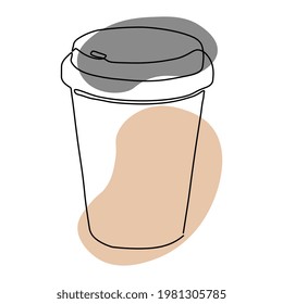 Continuous one line drawing of coffee. Contemporary vector illustration on white background with colorful spots.
