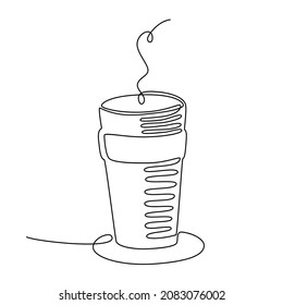 Continuous One Line Drawing Of Coffee. Black Single Line Art Isolated On White Background. Minimalist Illustration Of Coffee To Go. Cup Of Coffee With Steam. Vector Illustration