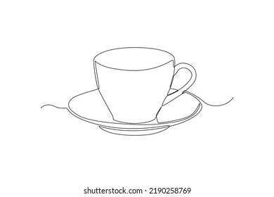 Continuous one line drawing coffee or tea cup. Kitchen appliances concept. Single line draw design vector graphic illustration.