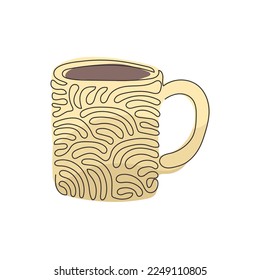 Montaje continuo de una línea para el café latte, espresso, capuchino. Café caliente listo para tomar para desayunar por la mañana. Estilo de rizo giratorio. ilustración vectorial de diseño de línea única