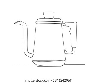 Continuous one line drawing of coffee maker. Coffee kettle line art vector illustration. Editable stroke.	