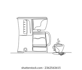 Continuous one line drawing of coffee maker machine. Coffee maker line art vector illustration. Editable stroke.	