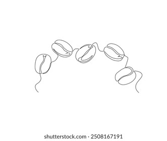 Continuous one line drawing of coffee beans. One line drawing illustration of roasted coffee beans. International coffee day concept line art. Editable outline
