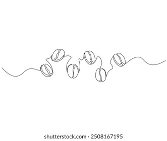 Continuous one line drawing of coffee beans. One line drawing illustration of roasted coffee beans. International coffee day concept line art. Editable outline
