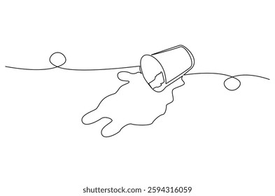 Continuous one line drawing of Coffee or tea splashes out of the cup. Single line drawing illustration of spilled coffee or tea. Coffe or tea concept vector art. Doodle line illustration.

