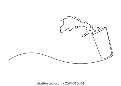 Continuous one line drawing of Coffee or tea splashes out of the cup. Single line drawing illustration of spilled coffee or tea. Coffe or tea concept vector art. Doodle line illustration.

