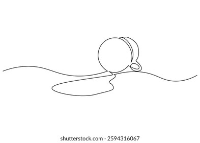Continuous one line drawing of Coffee or tea splashes out of the cup. Single line drawing illustration of spilled coffee or tea. Coffe or tea concept vector art. Doodle line illustration.

