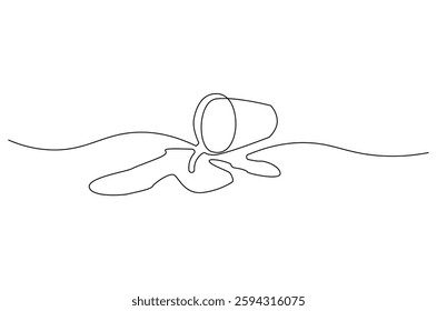 Continuous one line drawing of Coffee or tea splashes out of the cup. Single line drawing illustration of spilled coffee or tea. Coffe or tea concept vector art. Doodle line illustration.

