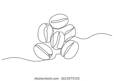 Continuous one line drawing of Coffee bean. Single line drawing illustration of Coffee grain. Coffee shop concept vector art. Doodle line illustration.