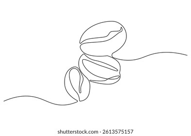 Continuous one line drawing of Coffee bean. Single line drawing illustration of Coffee grain. Coffee shop concept vector art. Doodle line illustration.