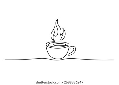 Continuous one line drawing of coffee cup with steam minimalist outline art
