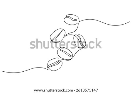 Continuous one line drawing of Coffee bean. Single line drawing illustration of Coffee grain. Coffee shop concept vector art. Doodle line illustration.