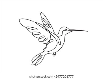 Continuous one line drawing of colibri. Humming bird. Abstract flying bird outline vector illustration.