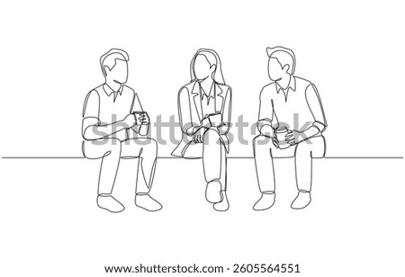 Continuous one line drawing of colleagues chatting casually during coffee break, small talk during break at work  concept, single line art