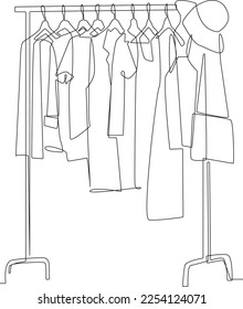 Continuous one line drawing Collection clothes hanging rack and hat  Clothing concept  Single line draw design vector graphic illustration 