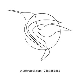 Continuous one line drawing of collibri bird . Simple humming bird single outline vector illustration. 