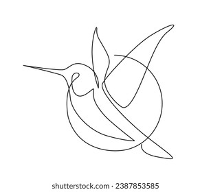 Continuous one line drawing of collibri bird . Simple humming bird single outline vector illustration. 