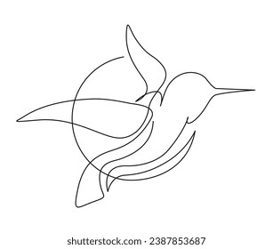 Continuous one line drawing of collibri bird . Simple humming bird single outline vector illustration. 