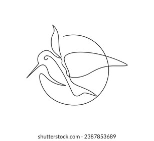Continuous one line drawing of collibri bird . Simple humming bird single outline vector illustration. 