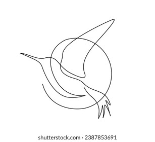 Continuous one line drawing of collibri bird . Simple humming bird single outline vector illustration. 