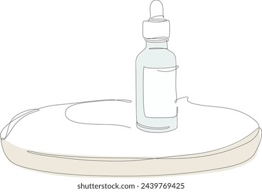 Continuous one line drawing with color. Cosmetic bottle on a plate. Minimal illustration vector.	
