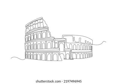 Dibujo continuo en una línea Anfiteatro Coliseo en Roma, Italia. Concepto emblemático. Ilustración gráfica vectorial de diseño de líneas simples.