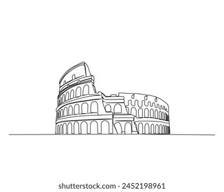 Durchgehende einzeilige Zeichnung des Kolosseums - Rom Wahrzeichen. Colosseum einfache Umriss-Vektorillustration. Bearbeitbarer Strich.