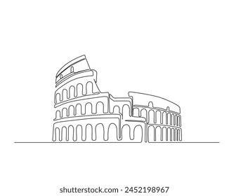 Durchgehende einzeilige Zeichnung des Kolosseums - Rom Wahrzeichen. Colosseum einfache Umriss-Vektorillustration. Bearbeitbarer Strich.