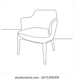 Continuous one line drawing of comfy armchair minimalist furniture sketch vector illustration