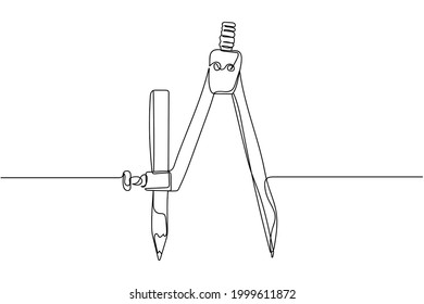 Continuous One Line Of Drawing Compass In Silhouette On A White Background. Linear Stylized.Minimalist.