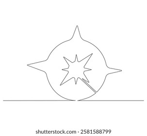 Continuous one line drawing of compass. Single line drawing illustration of navigate. Compass concept vector art. Doodle line illustration.
