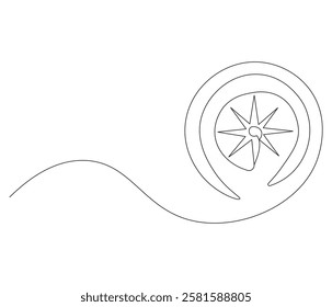 Continuous one line drawing of compass. Single line drawing illustration of navigate. Compass concept vector art. Doodle line illustration.
