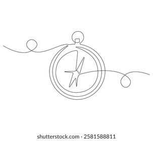 Continuous one line drawing of compass. Single line drawing illustration of navigate. Compass concept vector art. Doodle line illustration.
