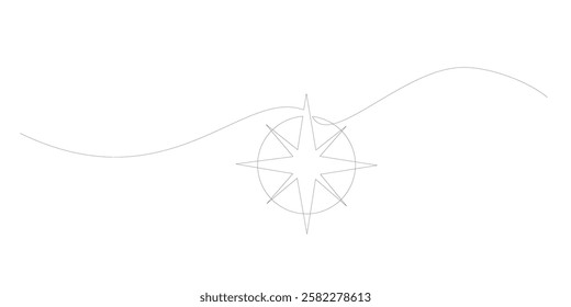 Continuous One line drawing of Compass. Exploration tool from the age of discovery with simple circular shape and needle lines. Vector illustration hand drawn.