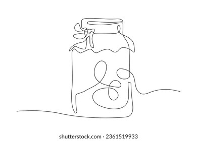 Frasco de compota de dibujo continuo de una línea con estilo mínimo. Frasco de vidrio con jugo, compota, mermelada en línea de silueta. Icono ecológico dulce, diseño de esquema contemporáneo de comida natural. Suplemento vegetal saludable