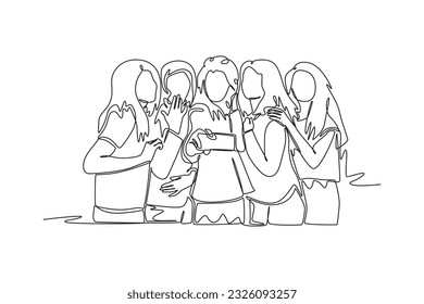 Continuous one line drawing concept of a crowd of happy people outdoors. Single line draw design vector graphic illustration.