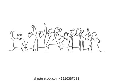 Continuous one line drawing concept of a crowd of happy people outdoors. Single line draw design vector graphic illustration.