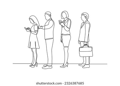 Continuous one line drawing concept of a crowd of happy people outdoors. Single line draw design vector graphic illustration.