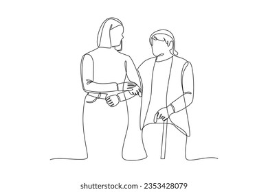 Continuous one line drawing Concept of Neighbors sharing things and helping each other. Doodle vector illustration.