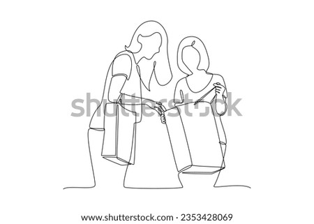 Continuous one line drawing Concept of Neighbors sharing things and helping each other. Doodle vector illustration.
