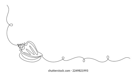 Continuous one line drawing of conch sea shell. Seashell symbol and banner of beauty spa and wellness salon in simple linear style. Editable stroke. Doodle Vector illustration