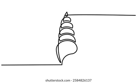 Continuous one line drawing of conch snail shell. Seashell symbol and banner of beauty spa and wellness salon in simple linear style, One line of shellfish. Marine animal concept continuous line art