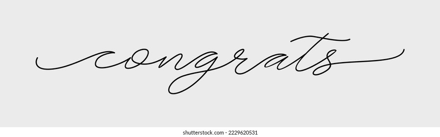 Continuous one line drawing of Congrats hand lettering - Vector icon isolated on grey background