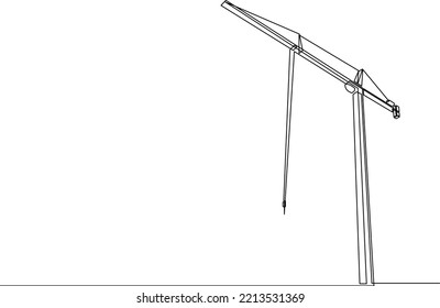 Continuous one line drawing of construction crane. Vector illustration.