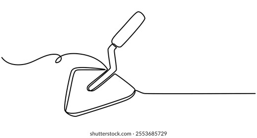 Continuous one line drawing of construction trowel tools concept graphic design vector illustration. Pro vector, Continuous line drawing of cement trowel. One line of cement trowel for brick. Worker