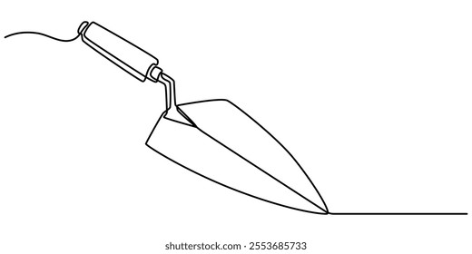 Continuous one line drawing of construction trowel tools concept graphic design vector illustration. Pro vector, Continuous line drawing of cement trowel. One line of cement trowel for brick. Worker